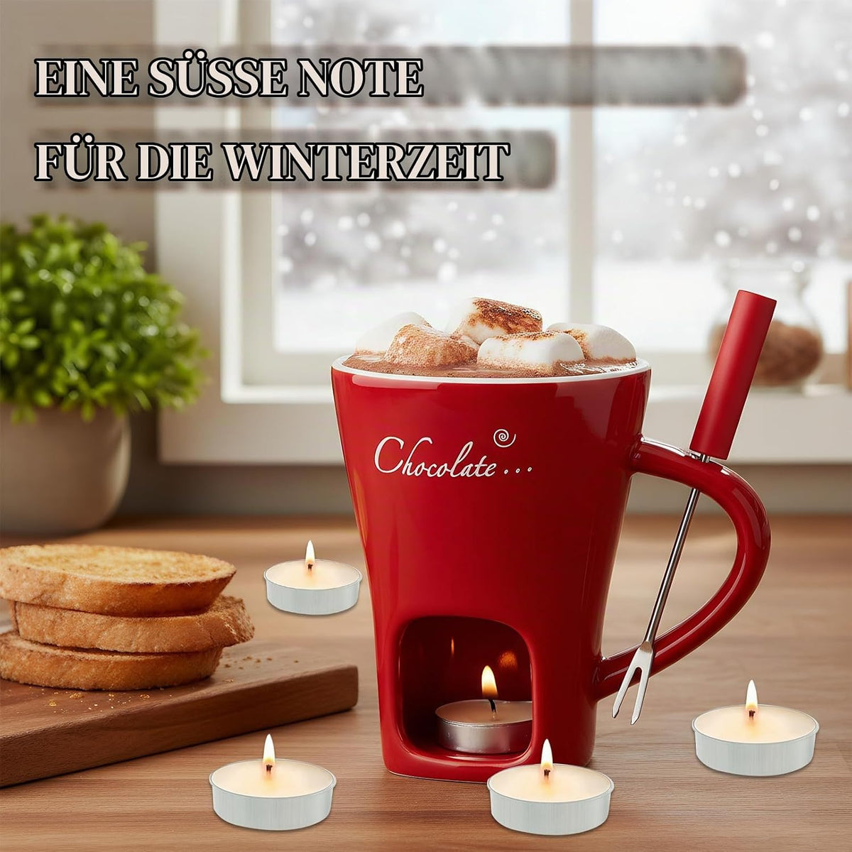 Schokofondue Tasse, 200Ml Schokoladen Fondue Becher Set - Rot